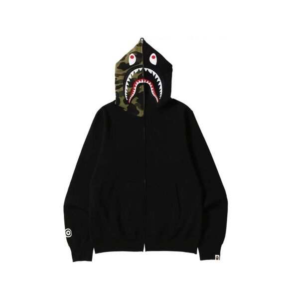 A Bathing Ape BAPE Shark Full Zip Hoodie Camo Hood 'Black’ NWT in packaging. - Picture 2 of 7